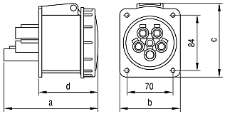 Rysunek - Gniazdo wtyczkowe izolacyjne tablicowe IP67 63A/400V